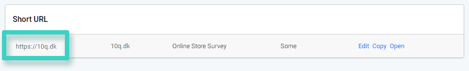 Survey URL shortener Survey UTM codes, short URL. The shortened url is highlighted