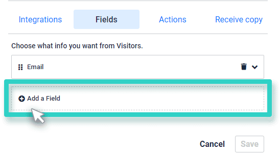 Customer signup rules settings. Fields tab. Add a field button is highlighted
