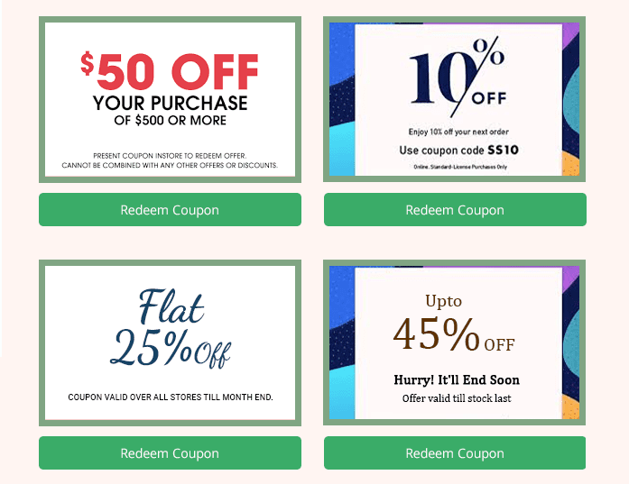 Landing Page Coupon widget multiple columns Coupon Widget multiple columns is visible