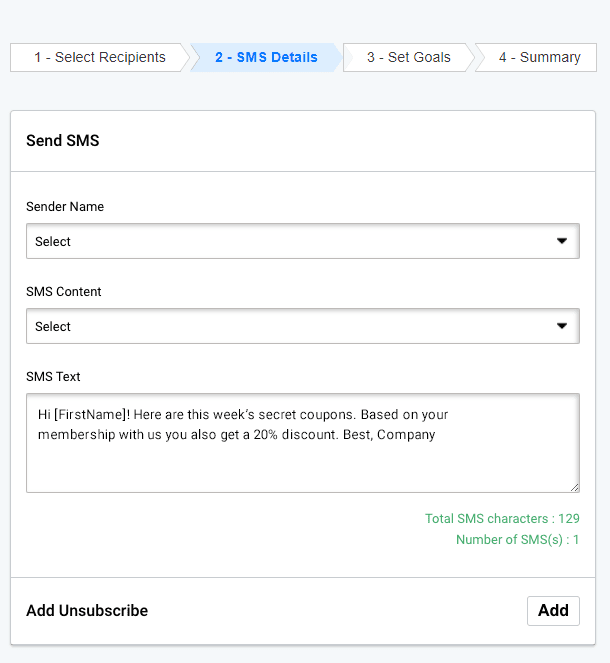 Name and describe your SMS SMS campaign sending. Name and describe the SMS