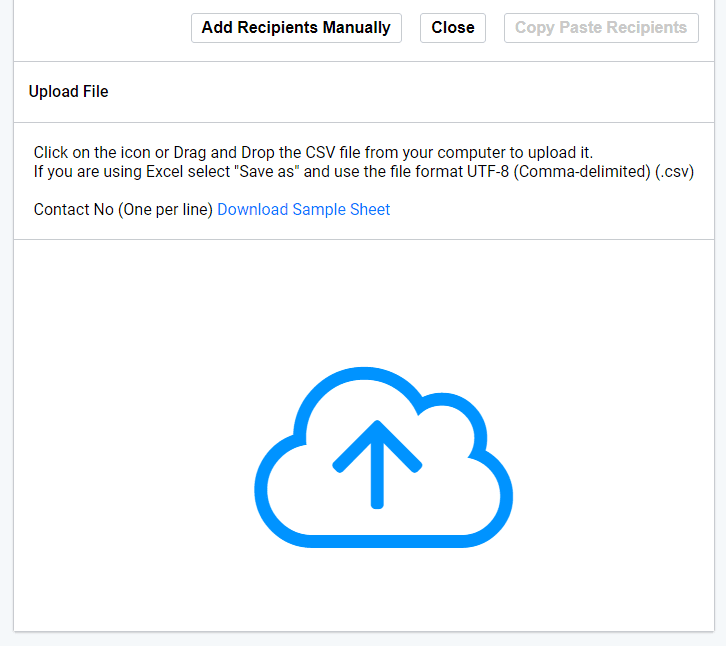 Quick import upload file area Quick Import upload file. Upload area is visible