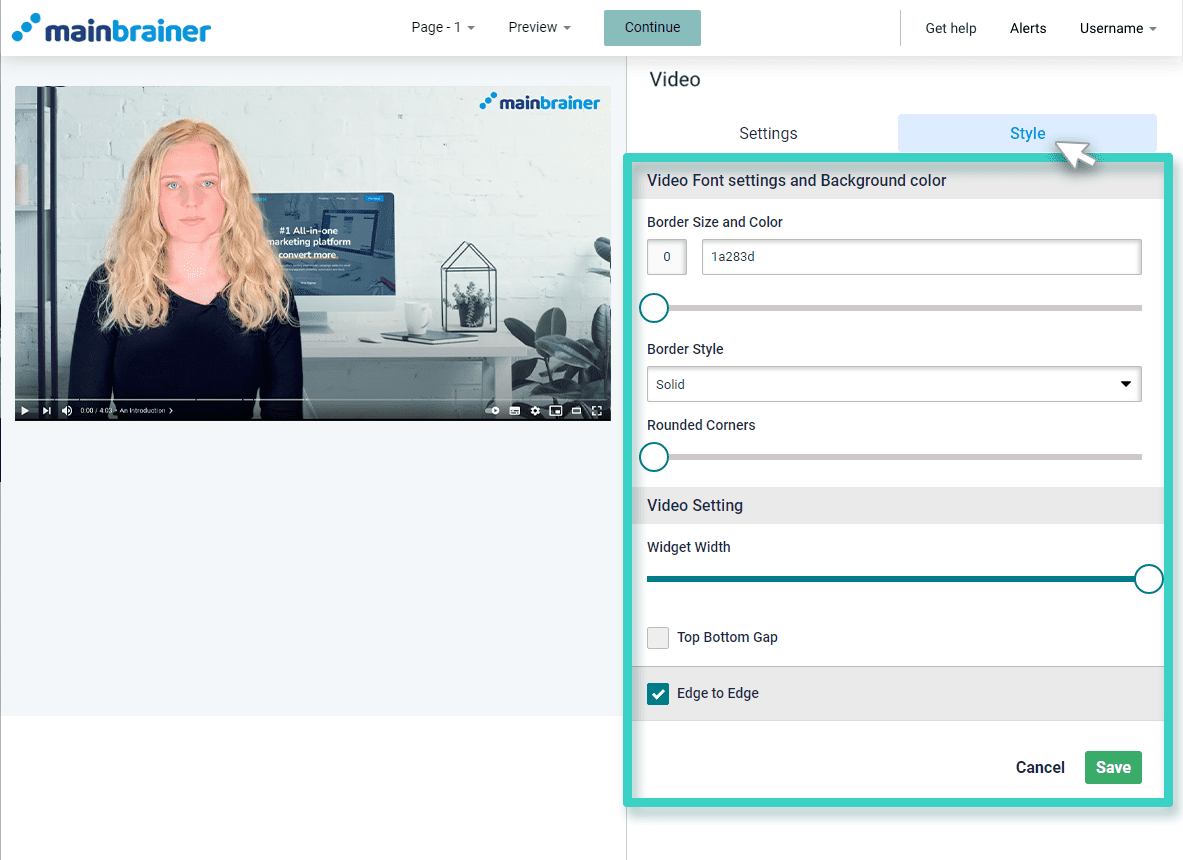 Survey video style Survey video widget. Video caption style is highlighted