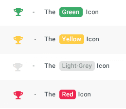 Monitor email conversion goal. Green, yellow, red and grey trophy icons