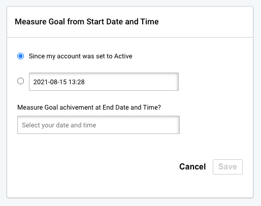 Email conversion goals. Add start and end date for the goals