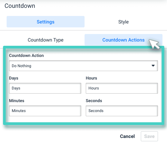 Countdown actions for landing page