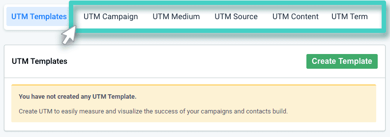 Create UTM template. The custom UTM templates tab is highlighted