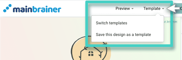 Email creator, template options. Switch templates or save design as a template