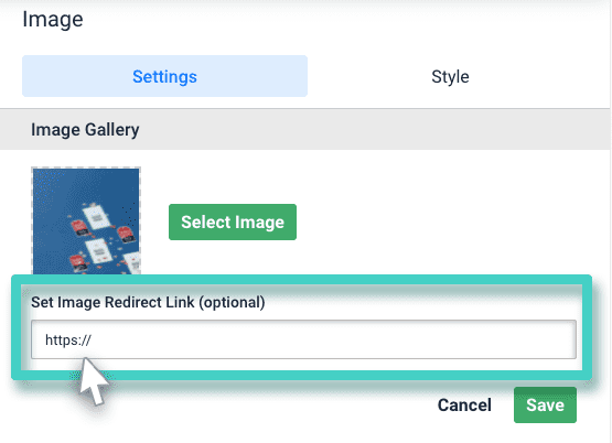 Email creator, image widget. Option to set image redirect link