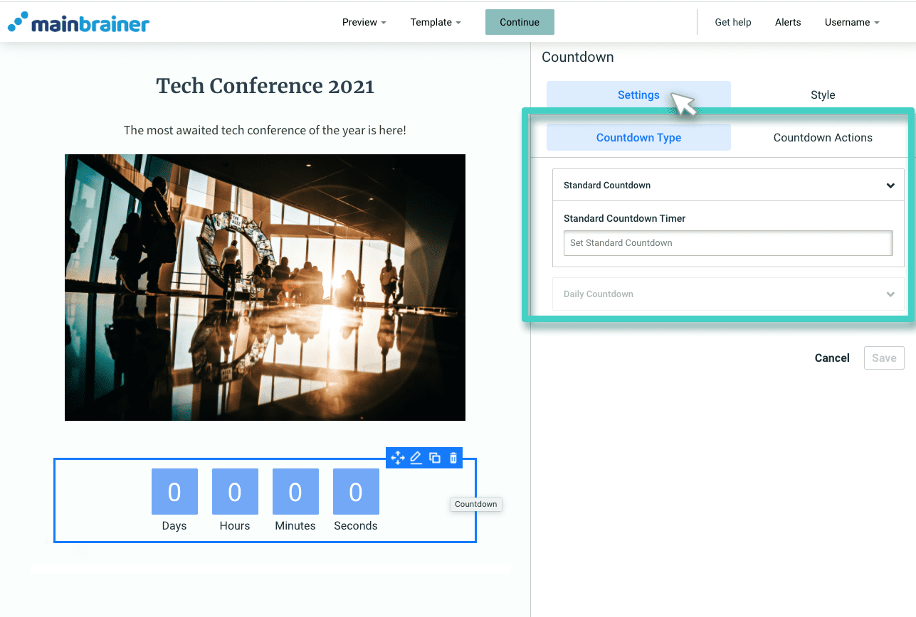 Setting of date and time for countdown in landing page