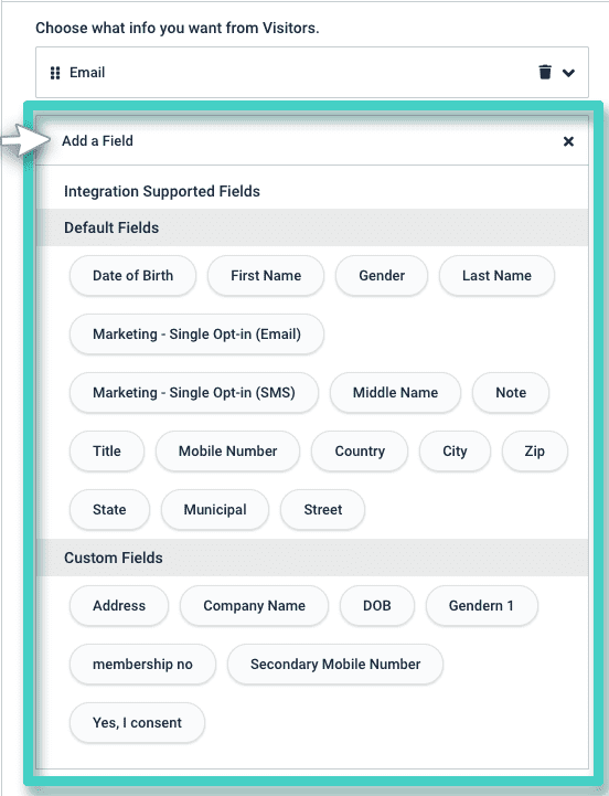 Customer signup rules. Choose between default fields and custom fields