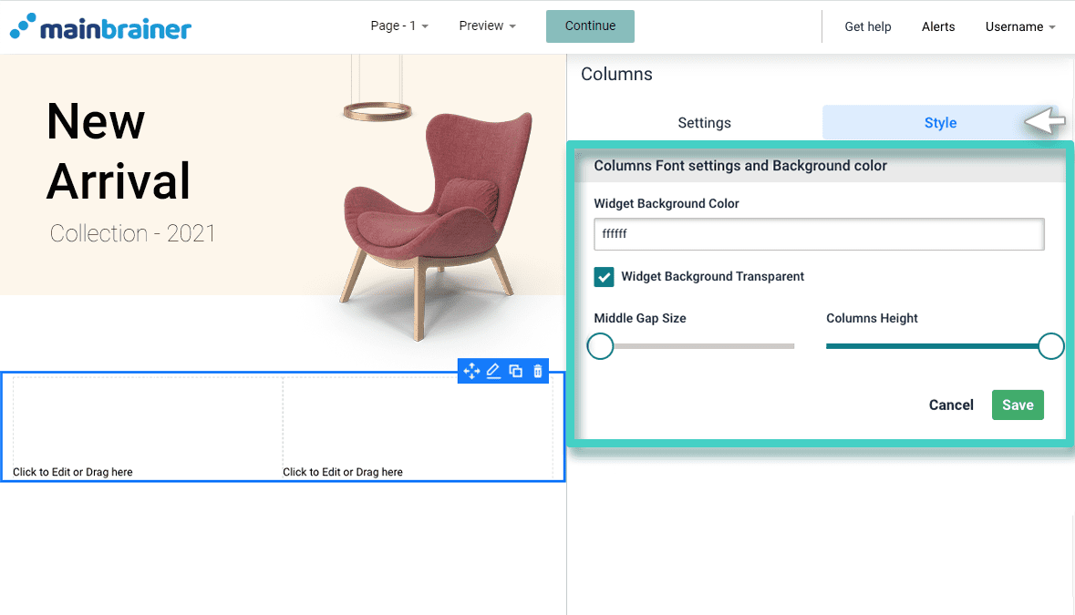 Survey multiple column widget background color and layout settings