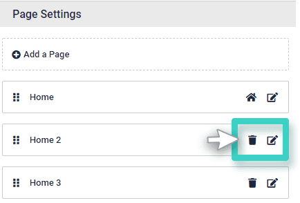 Survey Page setting. Edit-delete icons are highlighted