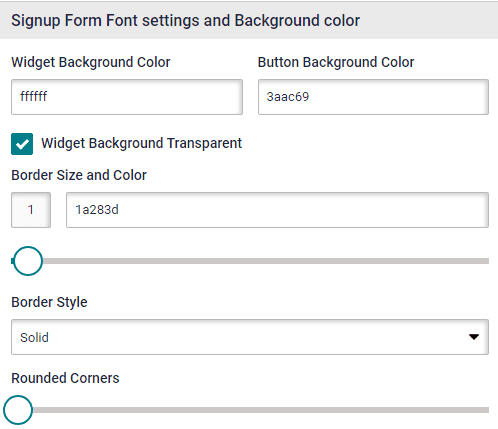 Survey signup form. Font settings and background color tab