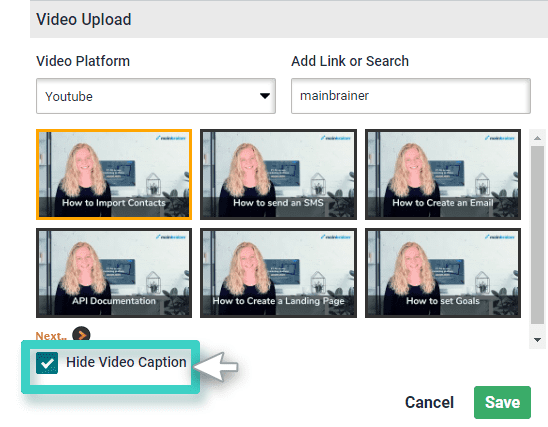 Survey video widget. Hide video caption selected