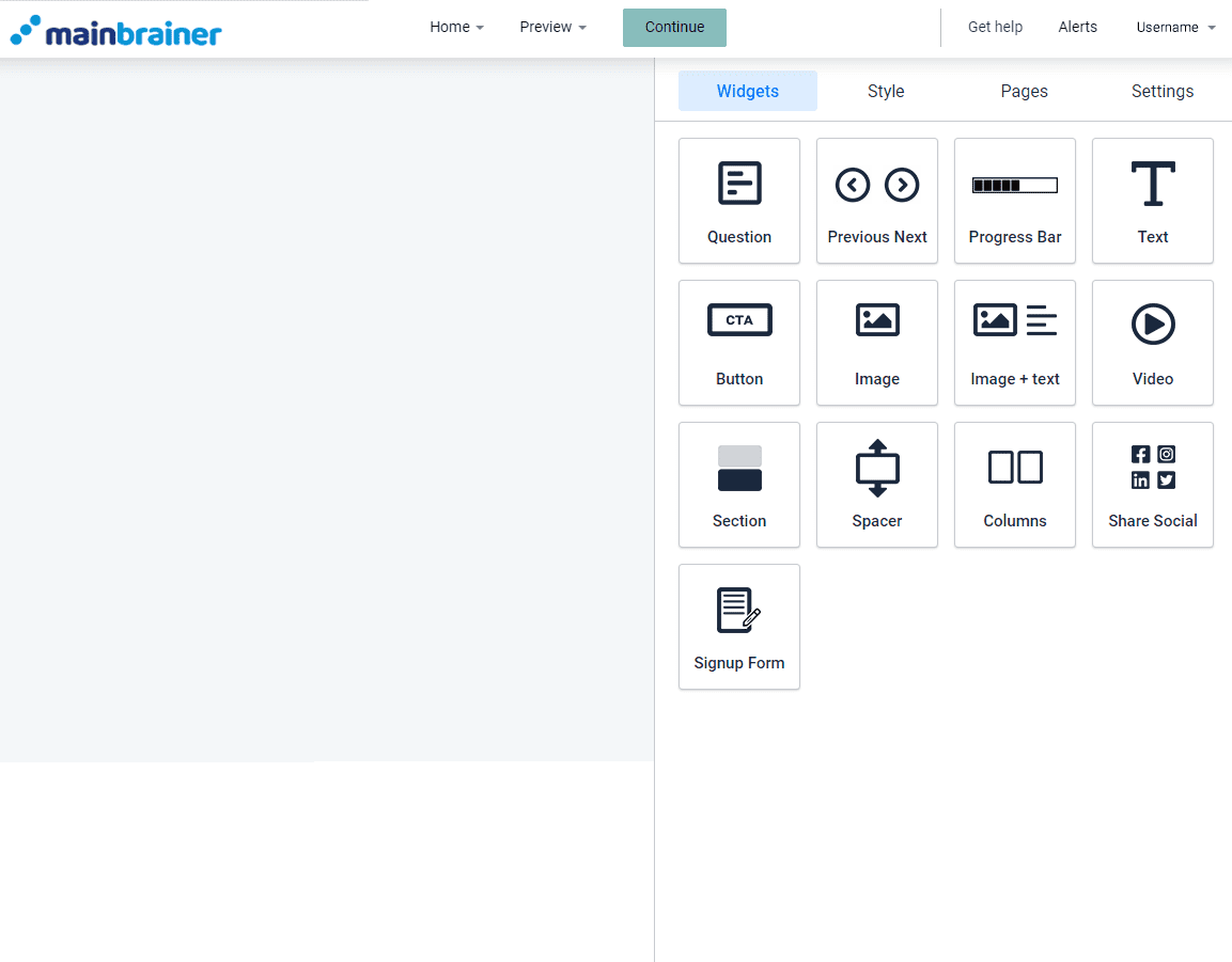 Survey Creator Area. The workspace area is visible